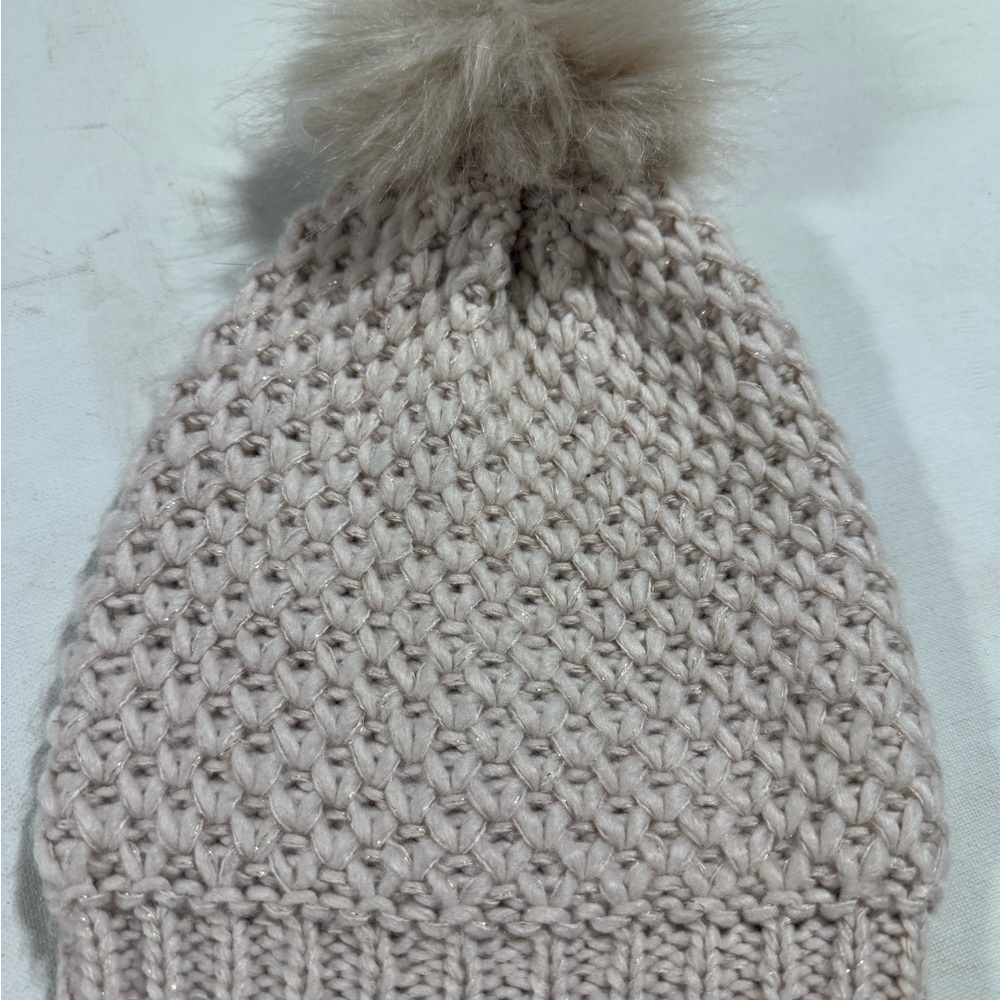 Jessica Simpson Cream Knit Pom-Pom Hat